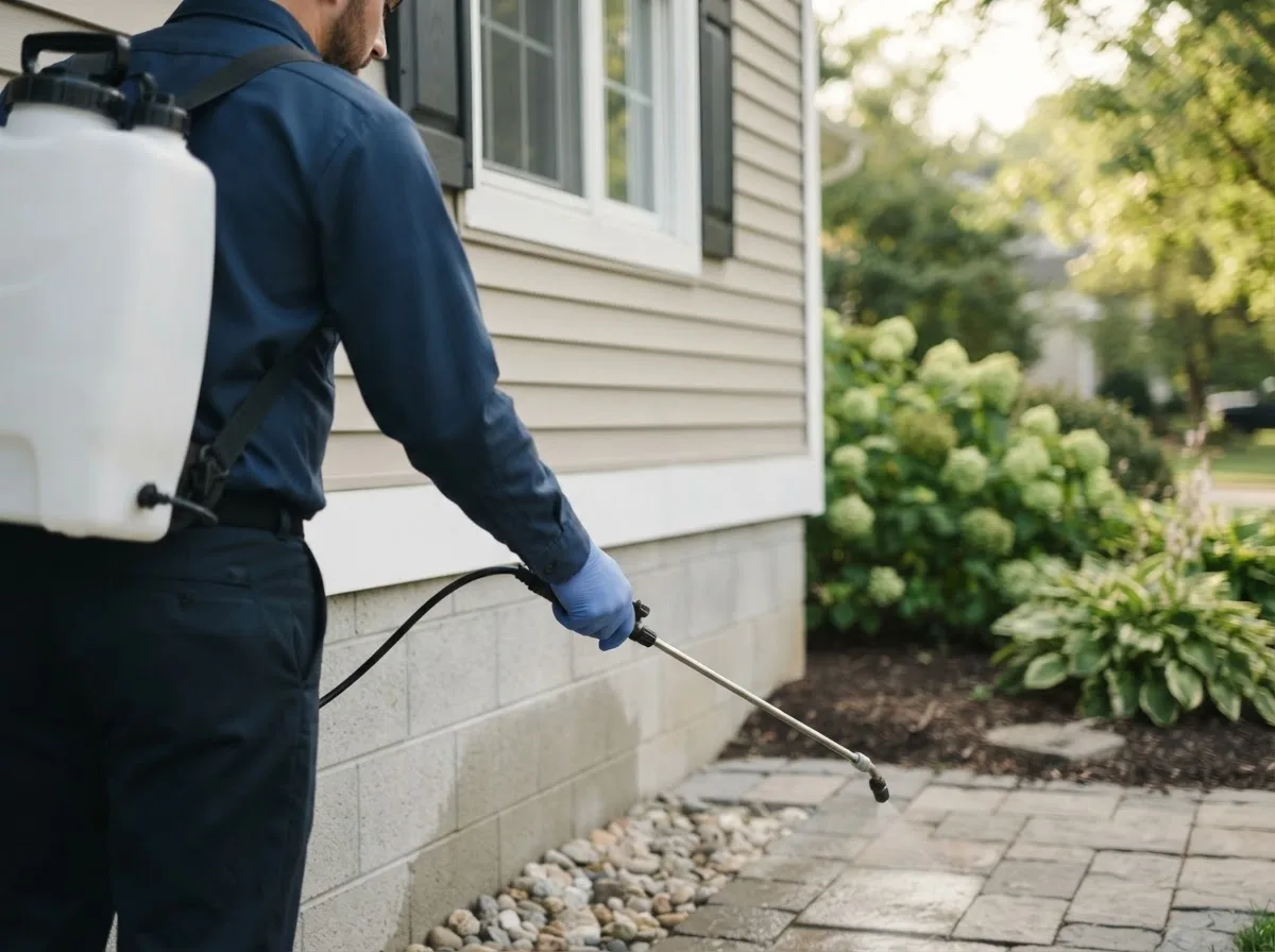 Pest control technician inspecting a home in Ida, MI